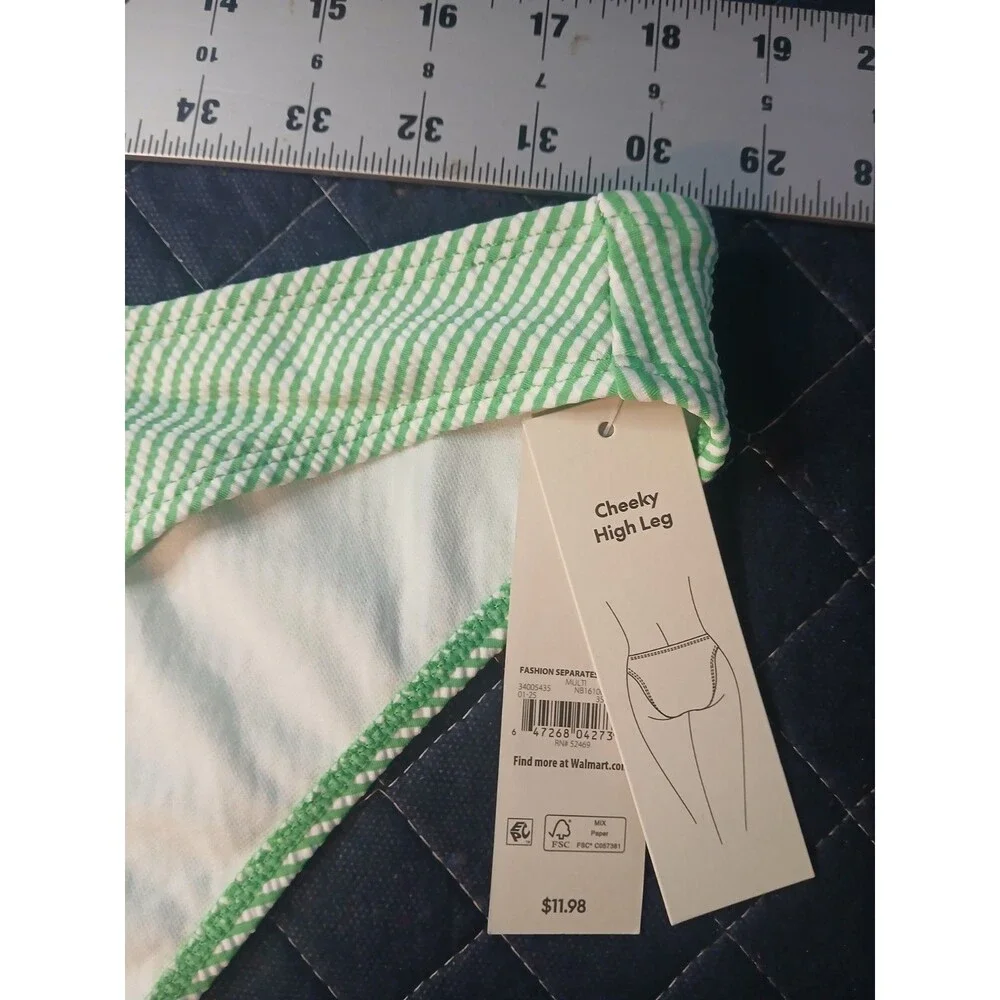 No Boundaries Swimsuit Bottoms Size XXL Green White Stripe Cheeky High Leg New